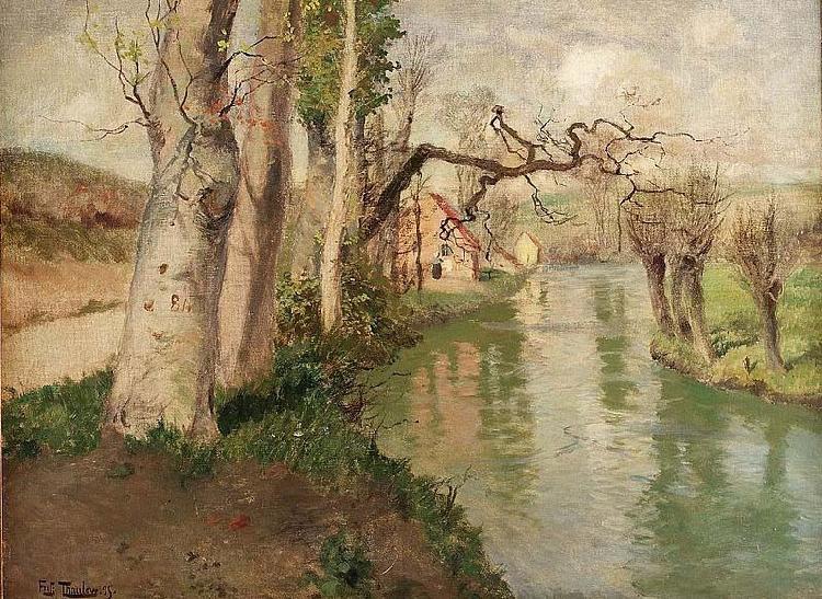 Frits Thaulow Fra Dieppe med elven Arques Germany oil painting art